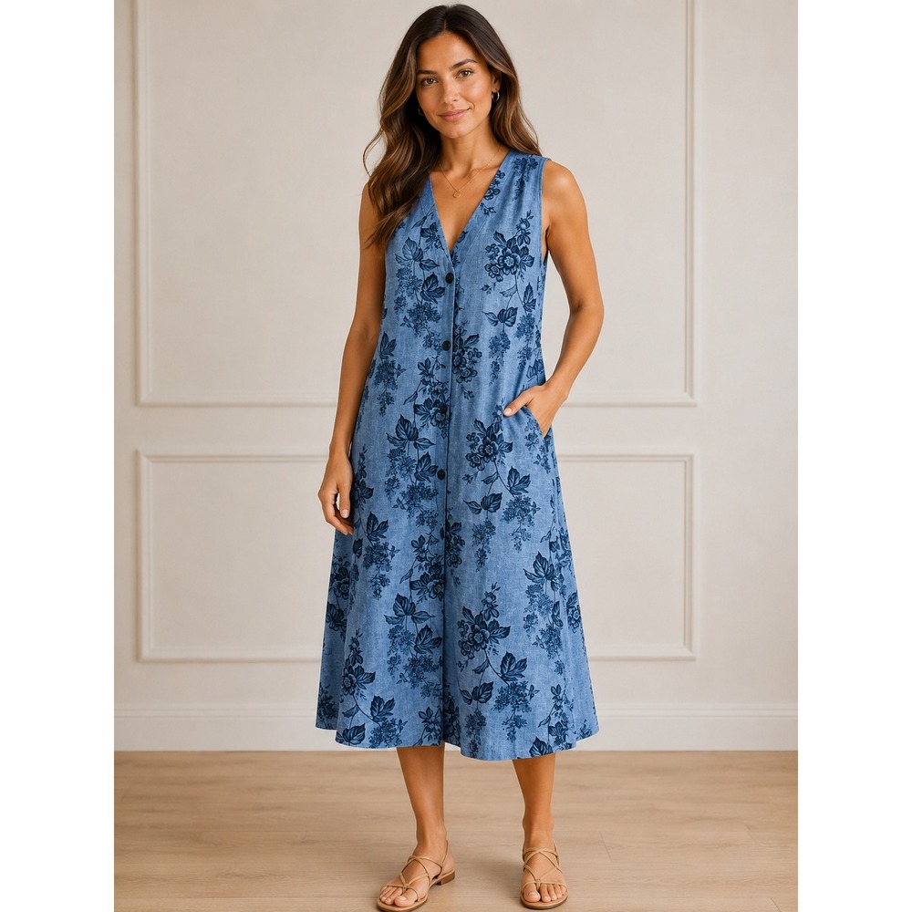 Liz Claiborne Blue Floral Midi Dress
